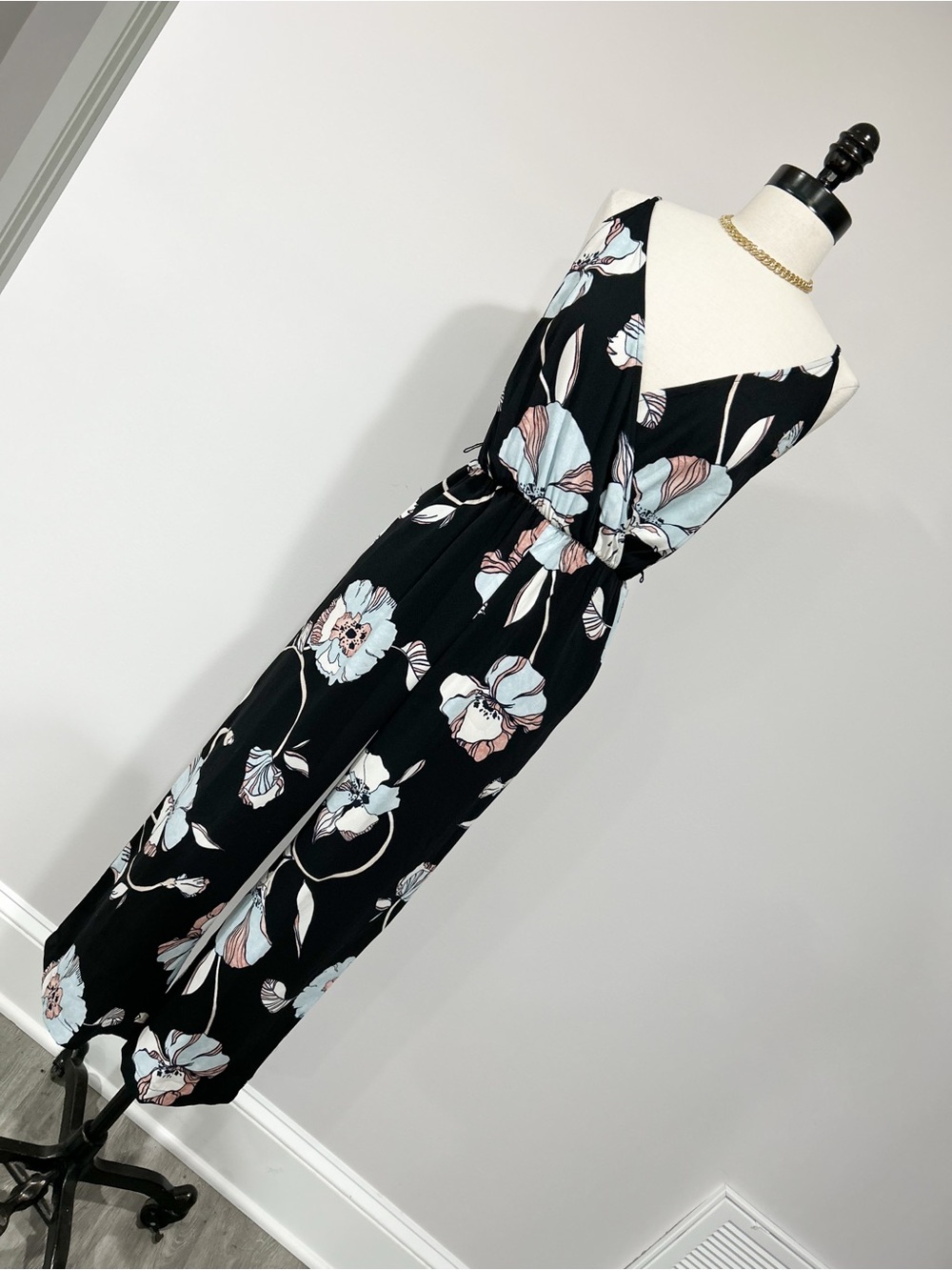 a new day Black Floral Wide-Leg Romper with Pastel Blooms